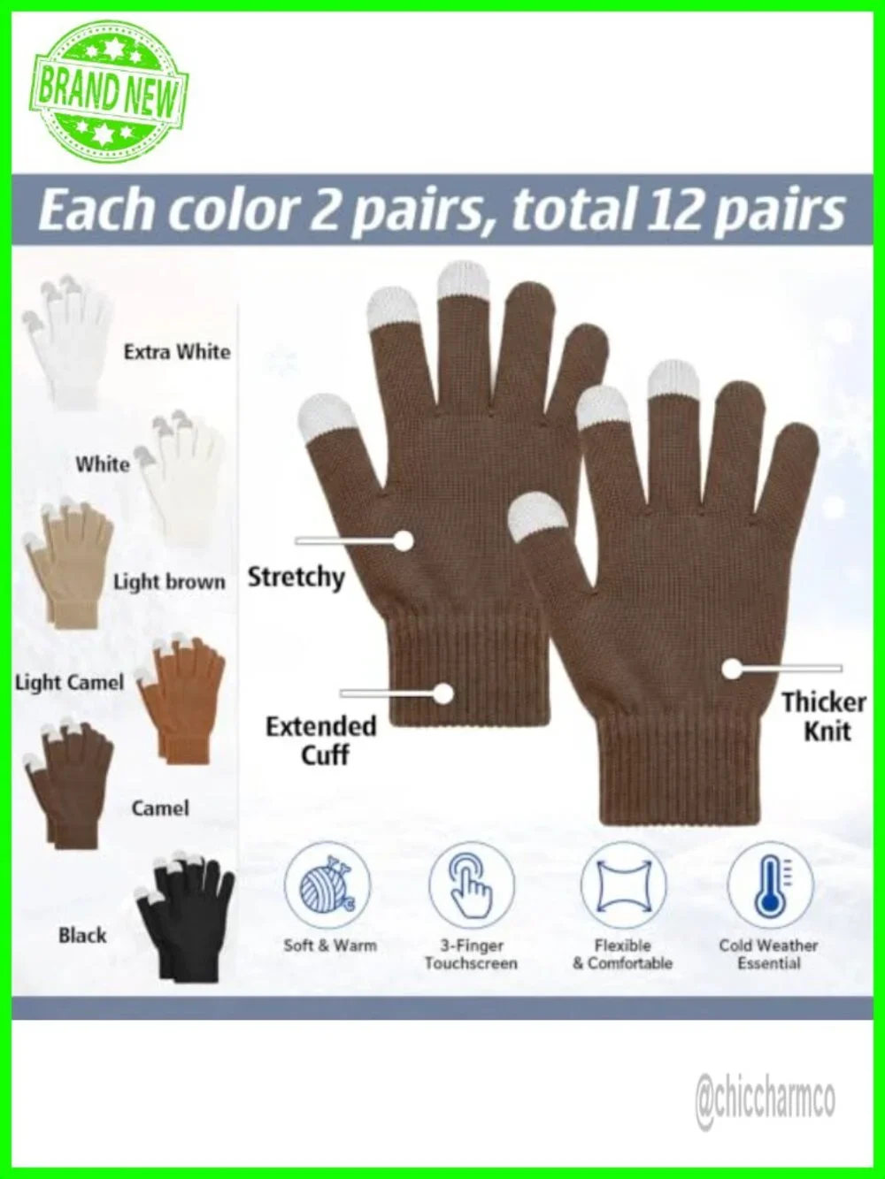 12 Pairs Winter Touch Screen Gloves Stretch Knitted Texting Gloves Warm